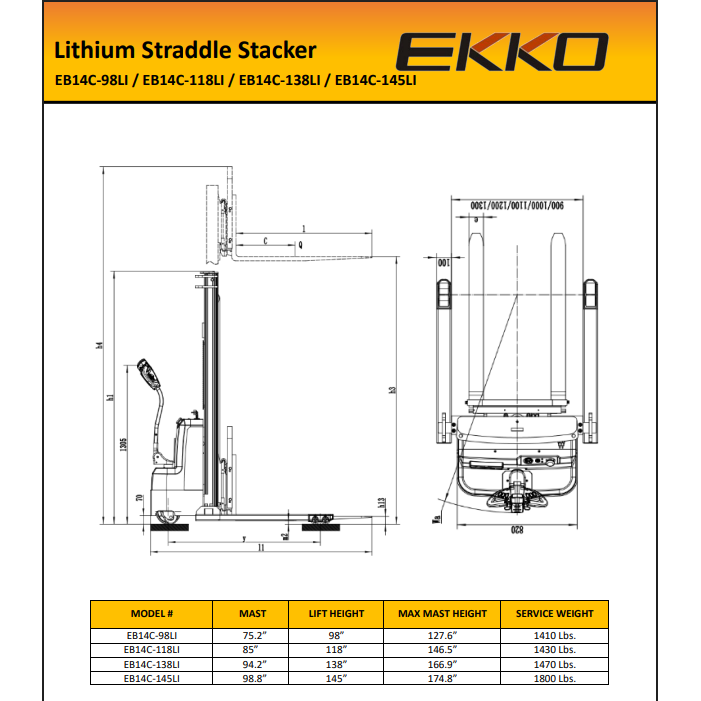 EKKO EB14C Electric Straddle Stacker 3000 lb | Ships Across Canada | GoLift