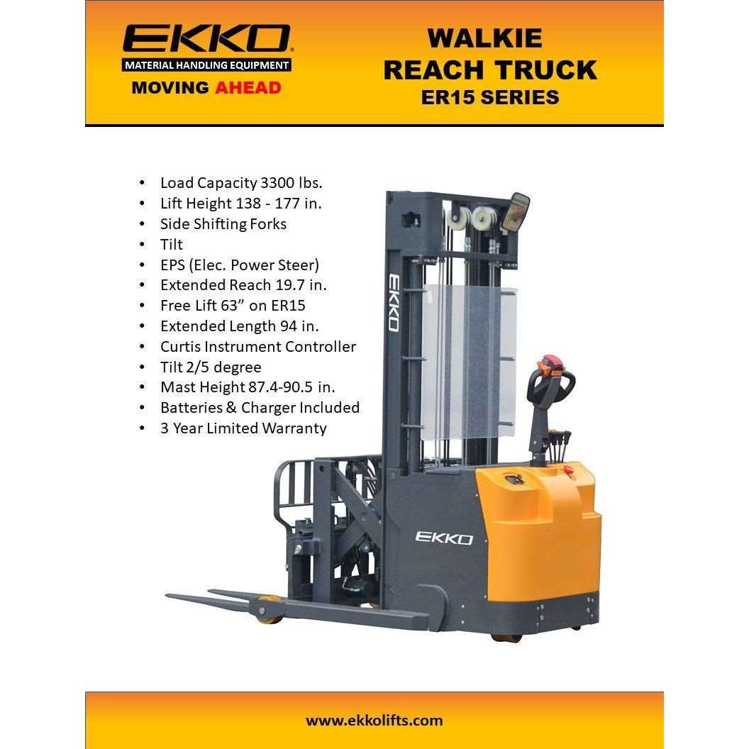 EKKO ER15L Walkie Reach Truck 3300 lb Cap., 138" Height, Side Shift - GoLift Equipment Sales