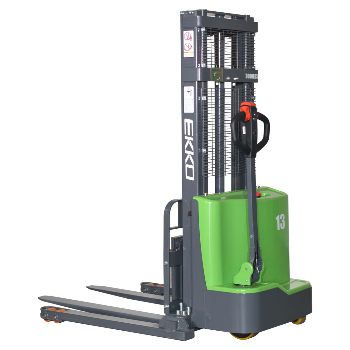 EKKO EB13C-Li lithium straddle stacker, 2,800 lb capacity - GoLift Equipment Sales