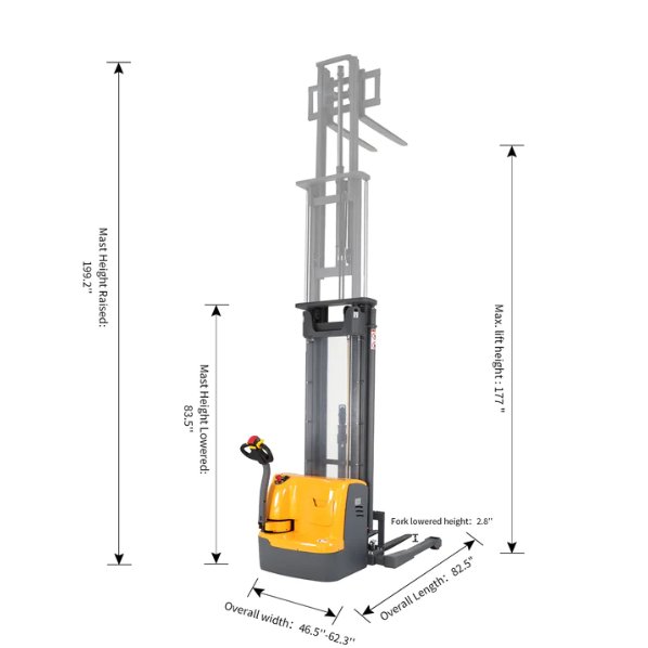 A-3029 Xilin Apollolift Powered Forklift Full Electric Walkie Stacker 3300 lbs Cap. 177"Lifting - GoLift Equipment Sales