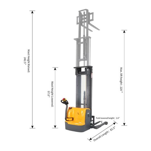 A-3030 Xilin Apollolift Powered Forklift Full Electric Walkie Stacker 3300 lbs Cap. 220"Lifting - GoLift Equipment Sales