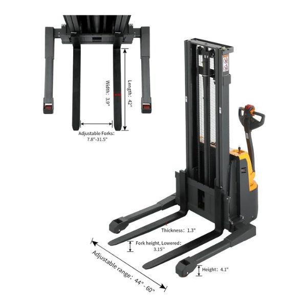A-3038 Xilin Apollolift Powered Forklift Full Electric Walkie Stacker 2640lbs Cap. Straddle Legs.98" lifting - GoLift Equipment Sales