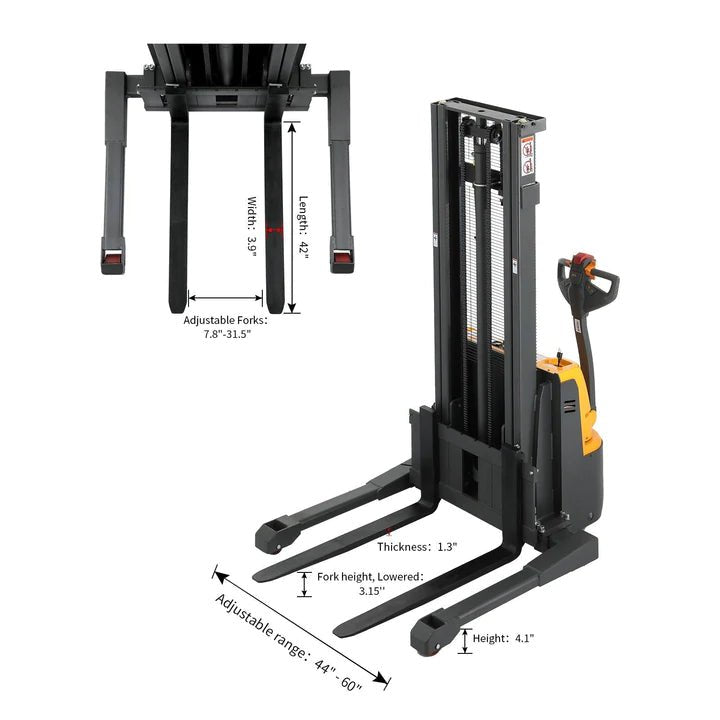 Apollolift Powered Forklift Full Electric Walkie Stacker 2200lbs Cap. Straddle Legs. - GoLift Equipment Sales