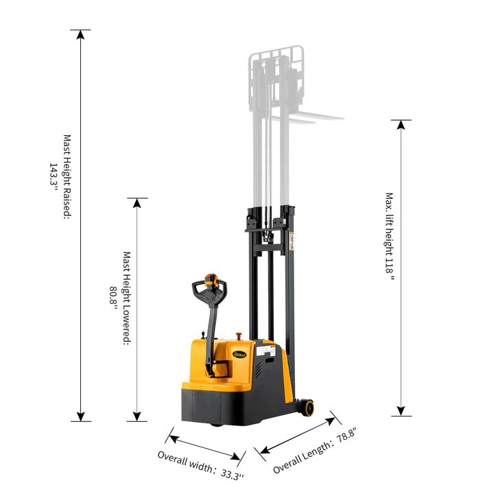 Counterbalanced Electric Stacker 1212lbs Straddle Legs. 118" High A-3031 - GoLift Equipment Sales