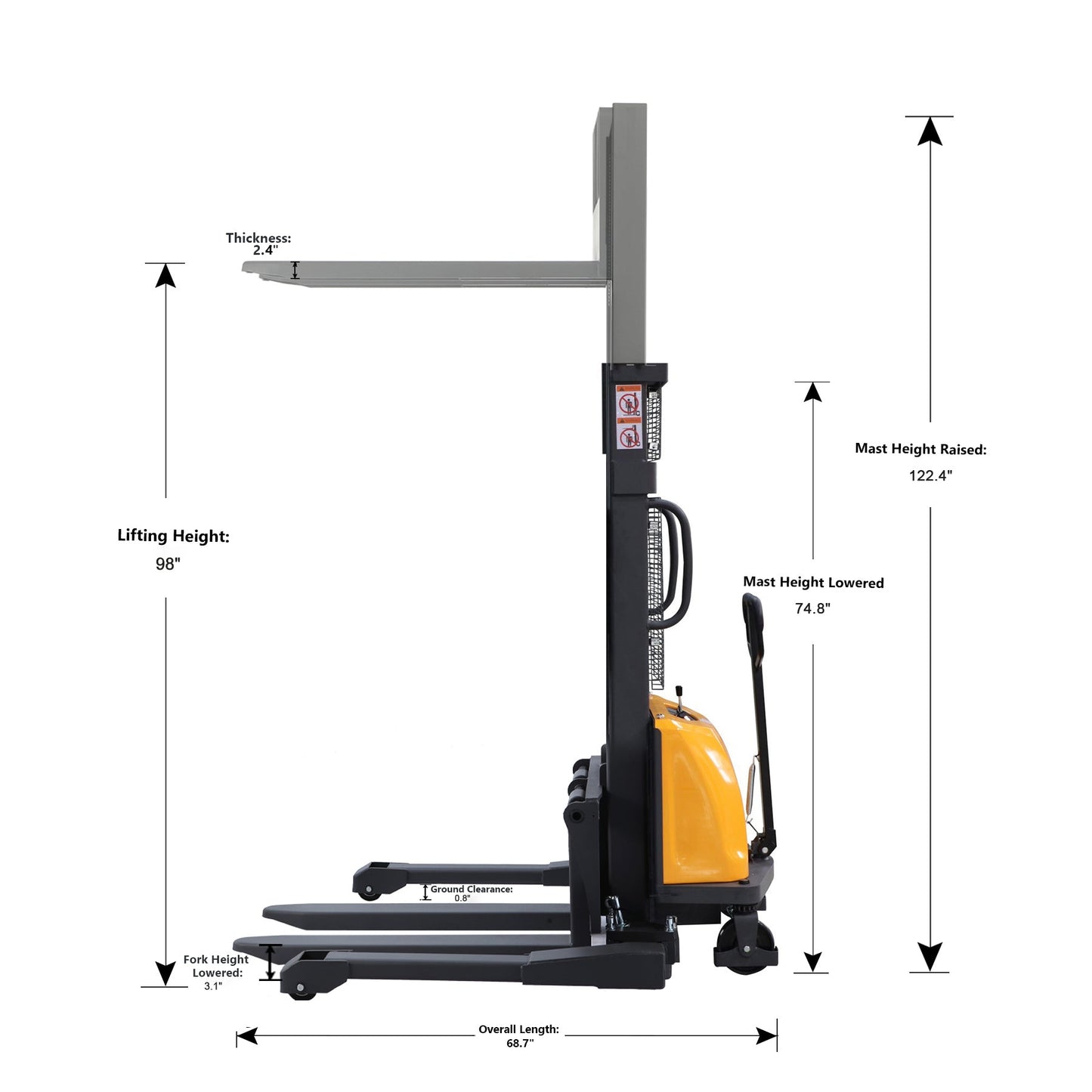 Semi-Electric Stacker A-3011 | 3300lb Capacity | 98in Lift