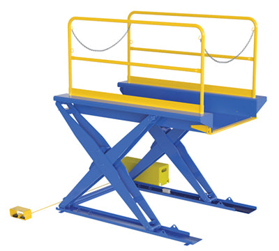Vestil EHLTG-4484-3-54 ground lift scissor table with handrails