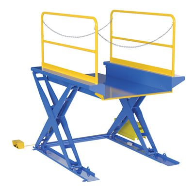 Vestil EHLTG-5284-3-54 ground lift scissor table with handrails