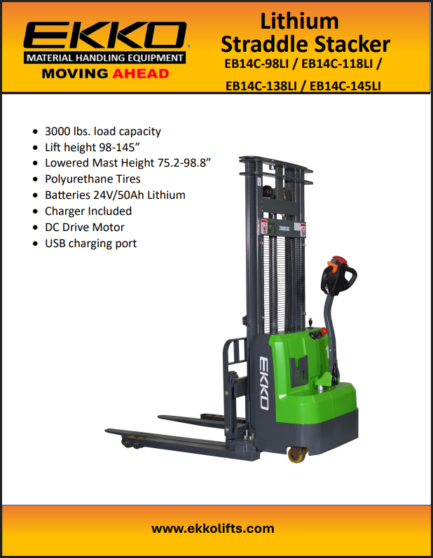 EKKO EB14C Electric Straddle Stacker 3000 lb | Ships Across Canada | GoLift