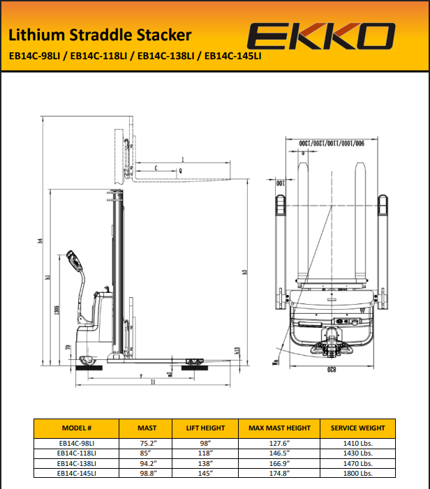 EKKO EB14C Electric Straddle Stacker 3000 lb | Ships Across Canada | GoLift