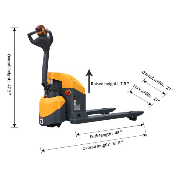 A-1030 Full Electric Pallet Jack With Emergency Key Switch 4400lbs Cap. 48" x27" - GoLift Equipment Sales