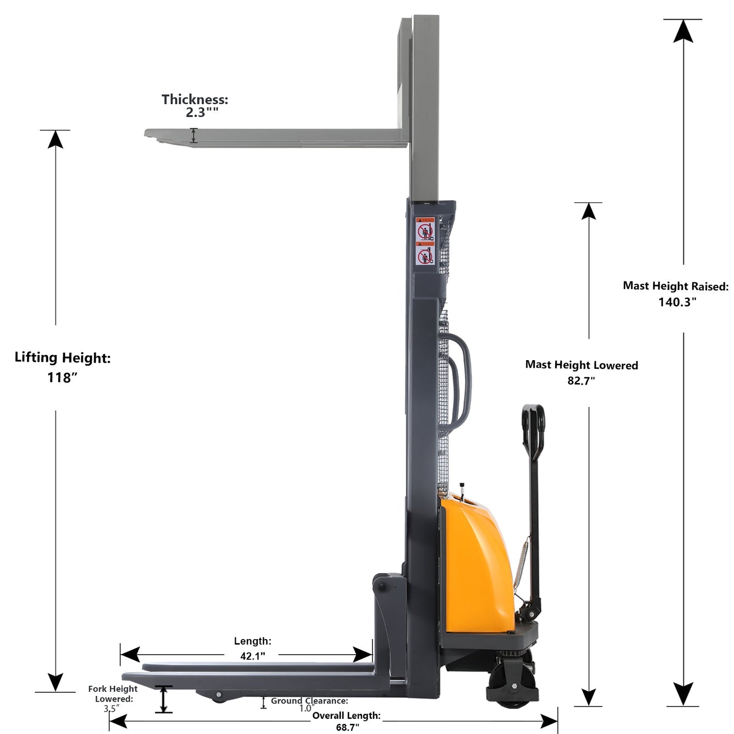 Semi-Electric Stacker A-3016 | 3300lb Capacity | 118in Lift