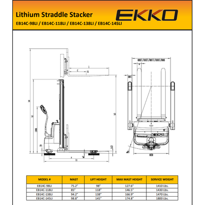 EKKO EB14C Electric Straddle Stacker 3000 lb | Ships Across Canada | GoLift
