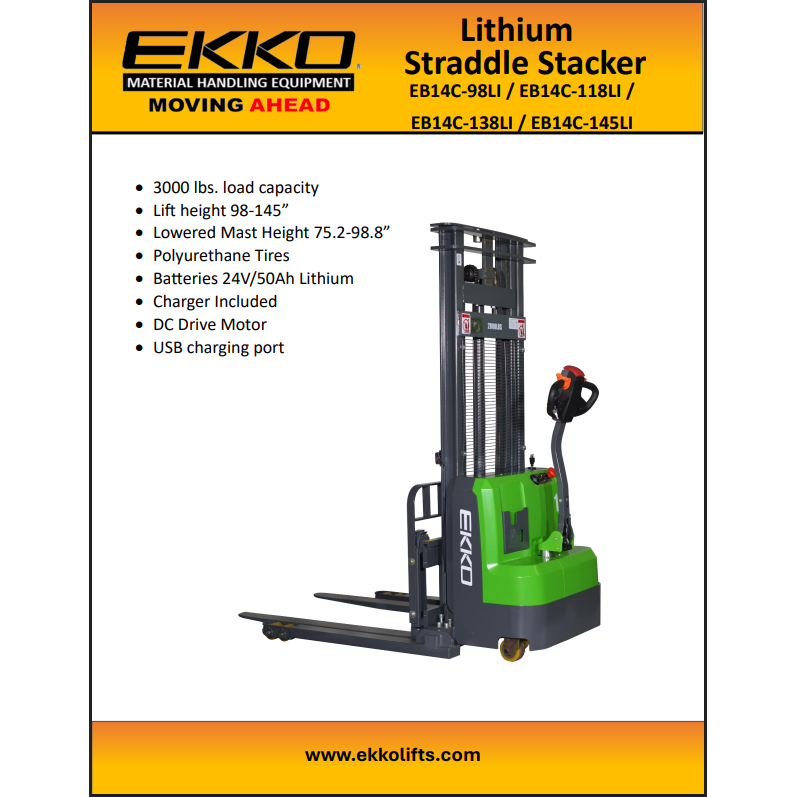 EKKO EB14C Electric Straddle Stacker 3000 lb | Ships Across Canada | GoLift