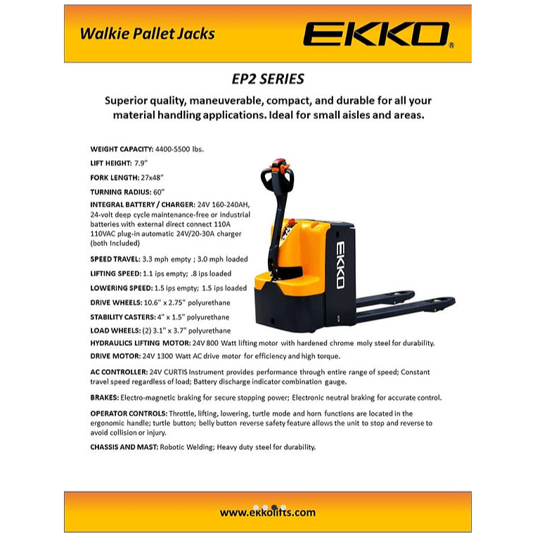 EKKO EP25E Walkie Pallet Jack 5500lbs. Capacity - GoLift Equipment Sales