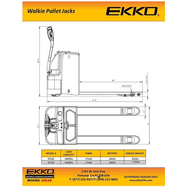 EKKO EP25E Walkie Pallet Jack 5500lbs. Capacity - GoLift Equipment Sales