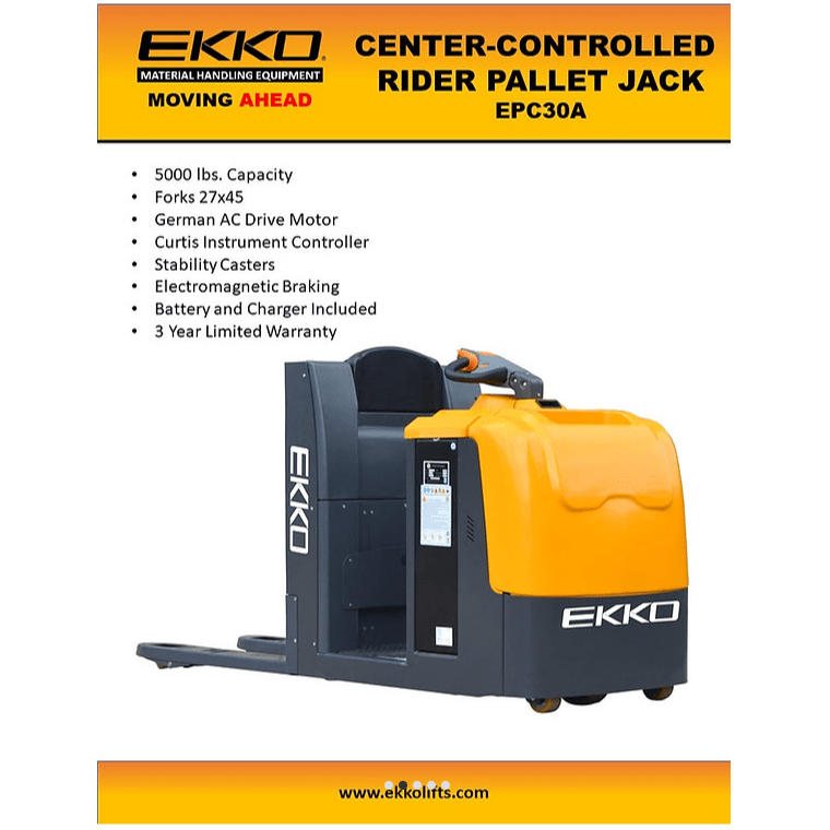 EKKO EPC30A Center - Controlled Rider Pallet Jack 5000lbs. Capacity - GoLift Equipment Sales