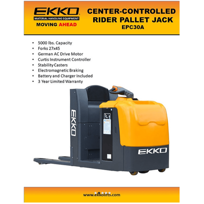 EKKO EPC30A Center - Controlled Rider Pallet Jack 5000lbs. Capacity - GoLift Equipment Sales