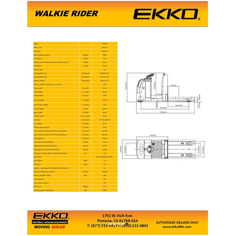 EKKO EPC30A Center - Controlled Rider Pallet Jack 5000lbs. Capacity - GoLift Equipment Sales