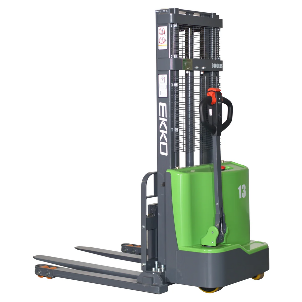 EKKO EB13C-Li lithium straddle stacker, 2,800 lb capacity - GoLift Equipment Sales