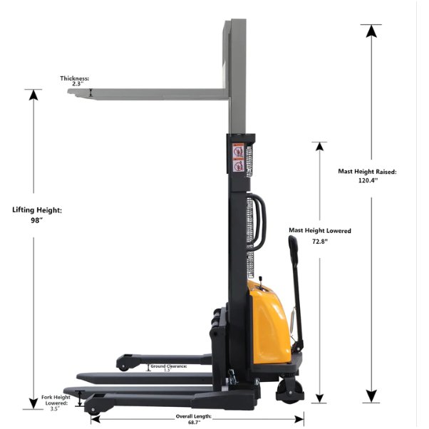 A-3011 Xilin Apollo Lift Semi-Electric Straddle Stacker 3300lbs Cap. 98" Lift - GoLift Equipment Sales