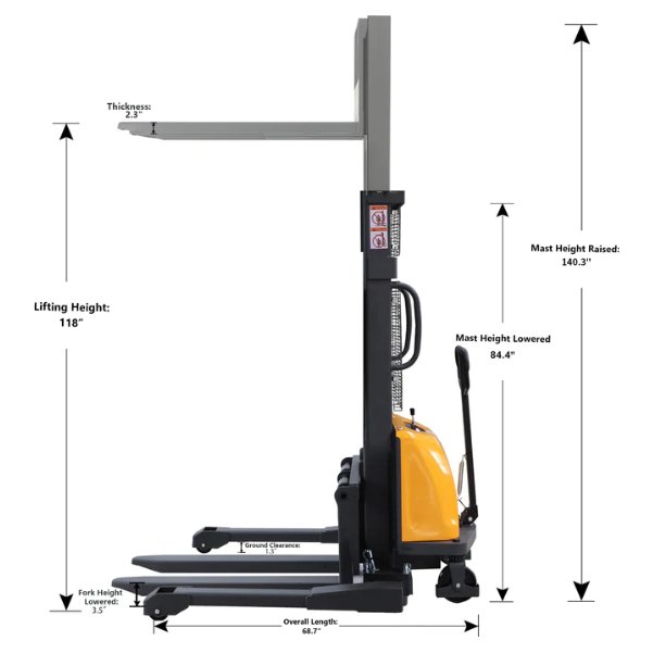 A-3012 Xilin Apollo Semi-Electric Straddle Stacker 3300lbs Cap. 118" Lift - GoLift Equipment Sales