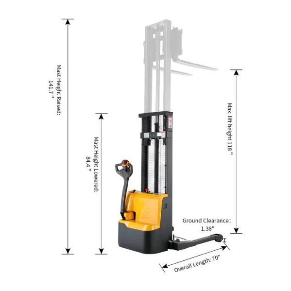 A-3022 Xilin Apollolift Powered Forklift Full Electric Walkie Stacker 3300lbs Cap. Straddle Legs. 98" lifting - GoLift Equipment Sales