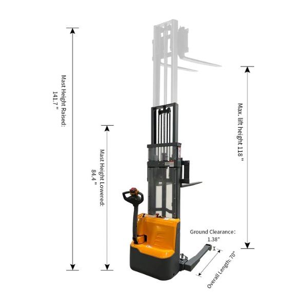 A-3035 Xilin Apollolift Forklift Lithium Battery Full Electric Walkie Stacker 2640lbs Cap. Straddle Legs. 118" lifting - GoLift Equipment Sales