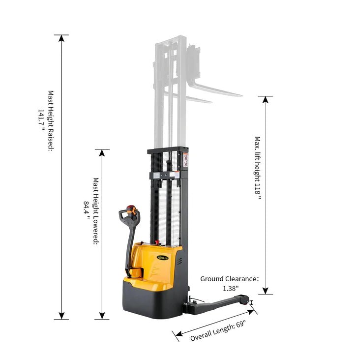 Apollolift Powered Forklift Full Electric Walkie Stacker 2200lbs Cap. Straddle Legs. - GoLift Equipment Sales