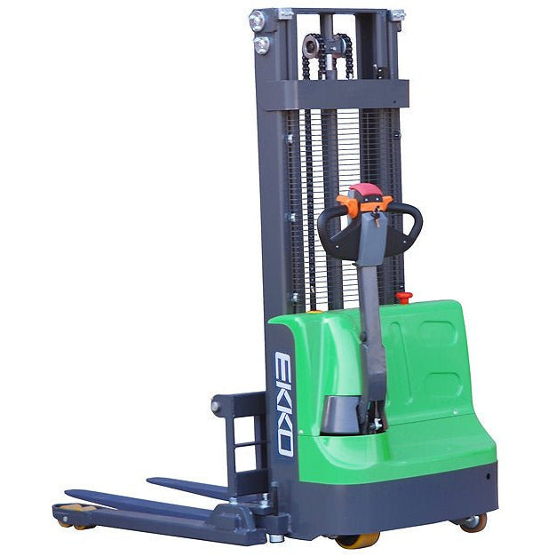 EKKO EB12E-98Li Lithium Iron Phosphate Straddle Stacker 72"Mast, 98" Lift - GoLift Equipment Sales