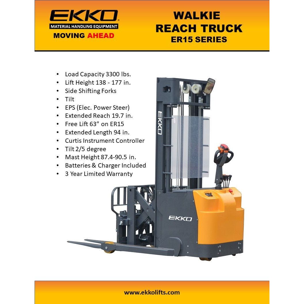 EKKO ER15 Walkie Reach Truck 3300 lb Cap., 177" Height, Side Shift - GoLift Equipment Sales